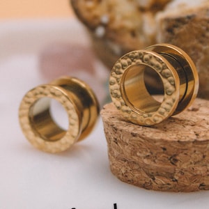 Hammered Design Tunnel Plug Gauges | Hollow Tunnel Plug Earrings | Double Flare Ear Gauges for Stretched Lobes
