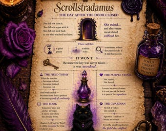 Scrollstradamus: de dag nadat de deur gesloten was | 2 png-bundel | Spirituele bevestiging muurkunst | Paarse esthetische manifestatie