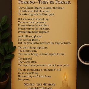 Puede incluir: Una imagen de descarga digital con un pergamino con texto sobre autenticidad y forja. El pergamino envejecido presenta una ilustración de vela y las palabras "DIGITAL DOWNLOAD" en la parte inferior.