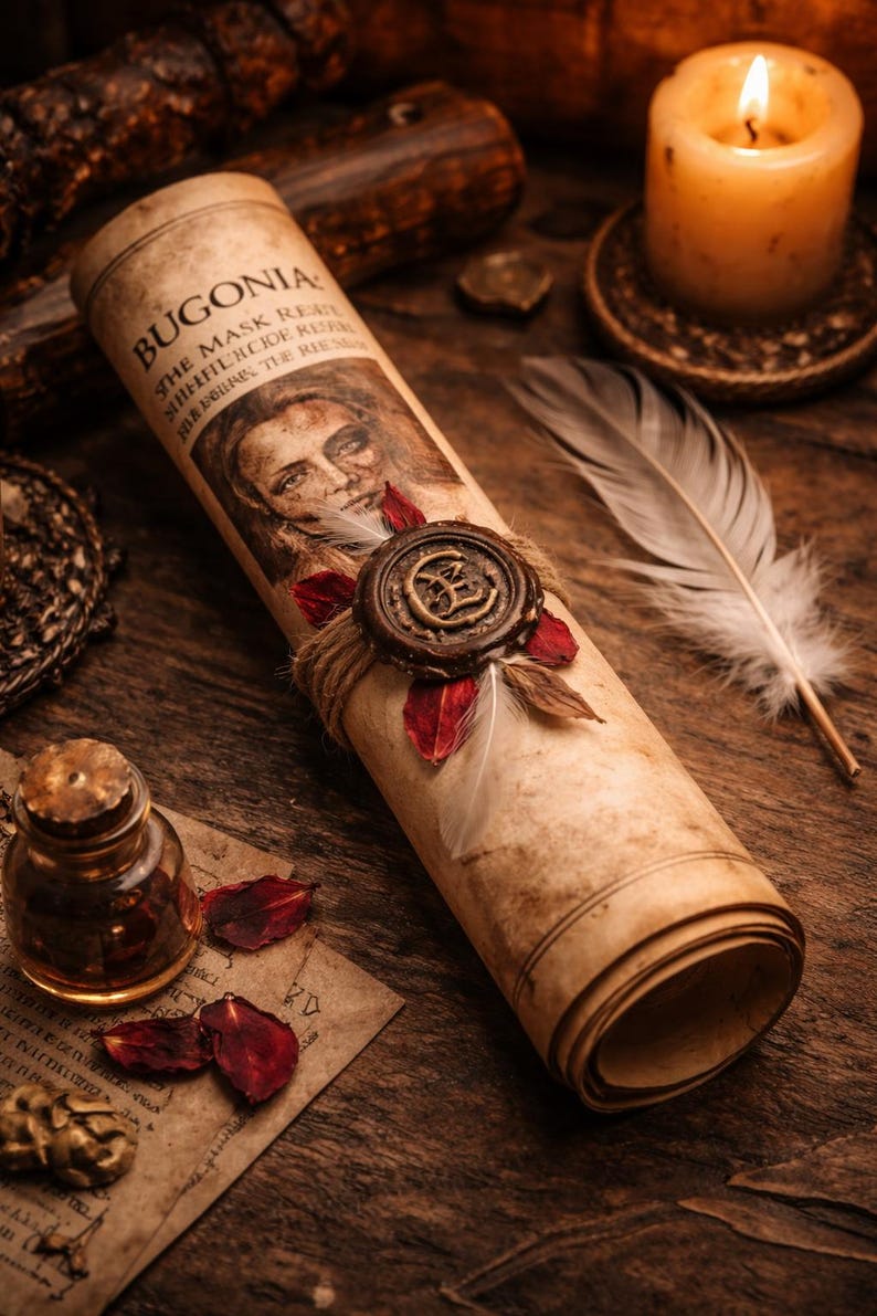 BUGONIA | the Mask That Survived the Reset Ritual Scroll — Rolled, Wax ...