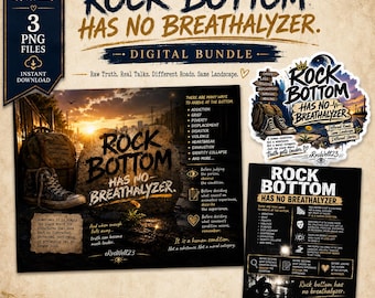 Digitale bundel 'Rock Bottom Has No Breathalyzer' | 3 PNG-afbeeldingen | Kunstwerken ter reflectie op herstel | Printbare afbeelding 'Human Condition'