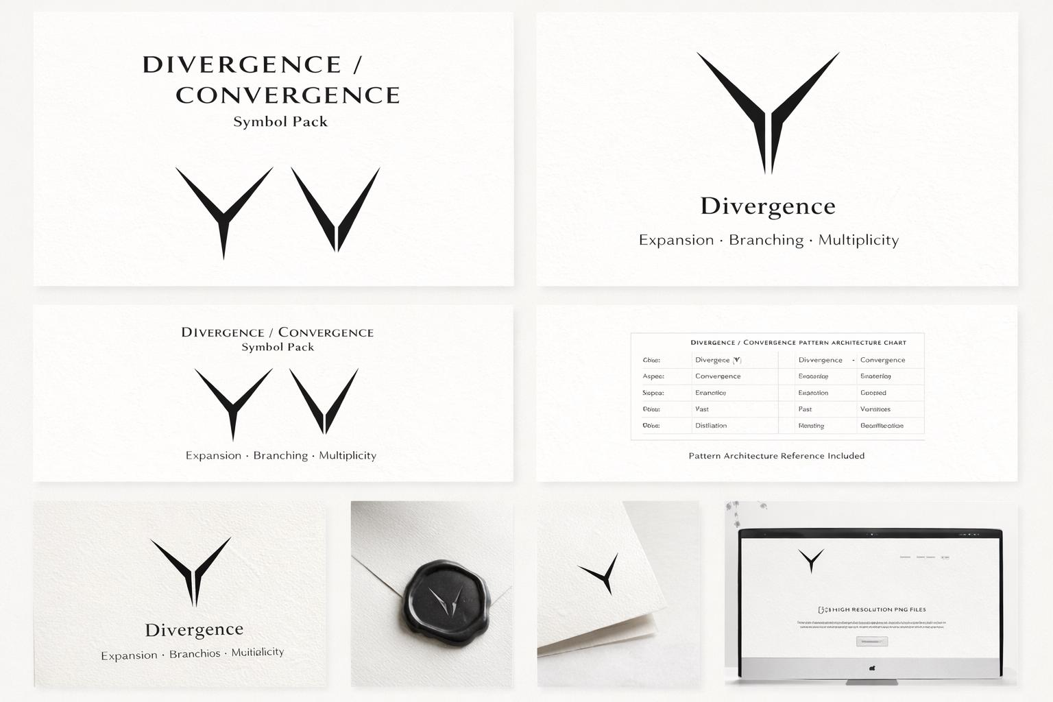 Divergence & Convergence Symbol Pack | Minimalist Y and V Mark System ...