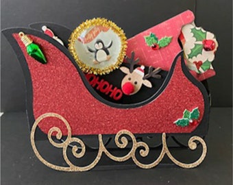 Holiday Sleigh Box Card, Gift Card Holder,  SVG Cutting File Kit