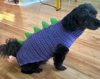 Dinosaur Dog Sweater, Crochet Pattern, S, M, L, XL
