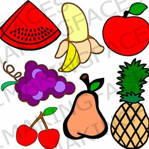 Watermelon, Banana, Apple, Grapes, Pear, Cherries, and Pineapple Fruit, SVG Cutting File Kit