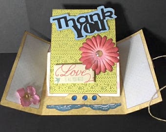 3 Options, Pedestal Gate-Fold Card Kit, SVG & DS Compatible. "Happy Birthday", "Thank You", and "Get Well Soon"