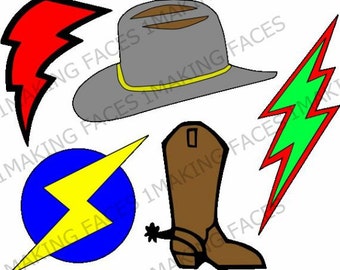 Cowboy Boot, Cowboy Hat, 3 Lightening Bolts, SVG Cutting File Kit