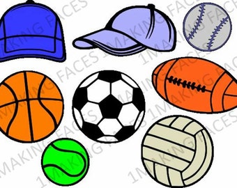 2 Ball Caps, Basketball, Soccer Ball, Baseball, Football, Tennis Ball, Sports Ball, SVG Cutting File Kit