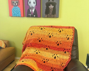 Paw Print Afghan, Hand Crochet, Super Soft, Aprox 50"x60", Custom Colors Available