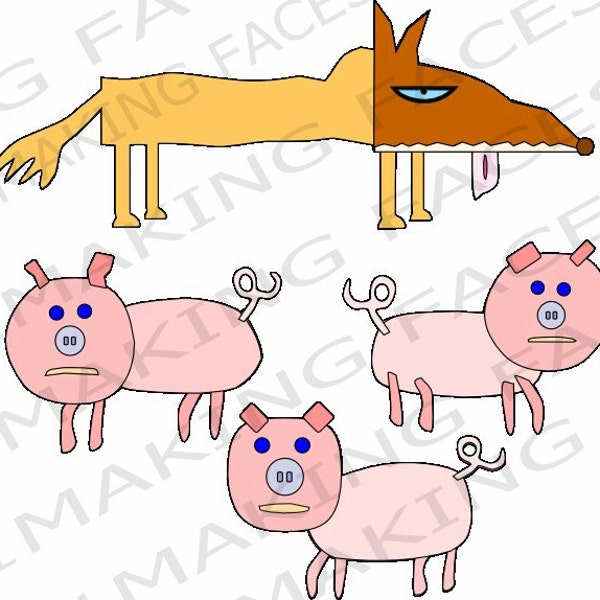 Big Bad Wolf and Three (3) Little Pigs SVG Cutting File Kit