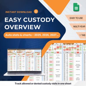 Visitation Log, Custody Tracker, Parenting Schedule, Custody Calendar, Coparenting Custody Planner, Yearly Custody Log, Custody Spreadsheet