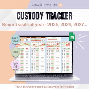 Coparenting Custody Tracker, Custody Calendar, Yearly Custody Log, Visitation Log, Parenting Schedule, Custody Planner, Custody Spreadsheet