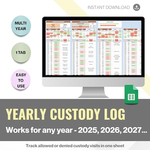 Yearly Custody Tracker, Custody Calendar, Coparenting Planner, Yearly Custody Tracker, Parenting Schedule Template, Visitation & Custody Log