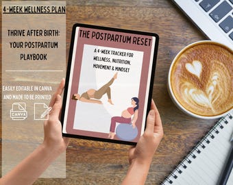 Livre électronique de remise en forme et bien-être post-partum • Programme de 4 semaines • PDF à remplir • Récupération du plancher pelvien • Plan de repas • Mouvements doux et tracker