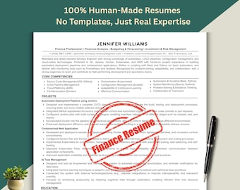 Finance Resume Template : Professional ATS Friendly Resume for Banking, Accounting, Financial Analyst & Investment Jobs, Rush Resume Service