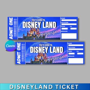 Disneyland & Disneyworld Ticket | Editable Vacation Surprise Pass | Printable Family Trip Reveal | Kids Adventure Gift Template