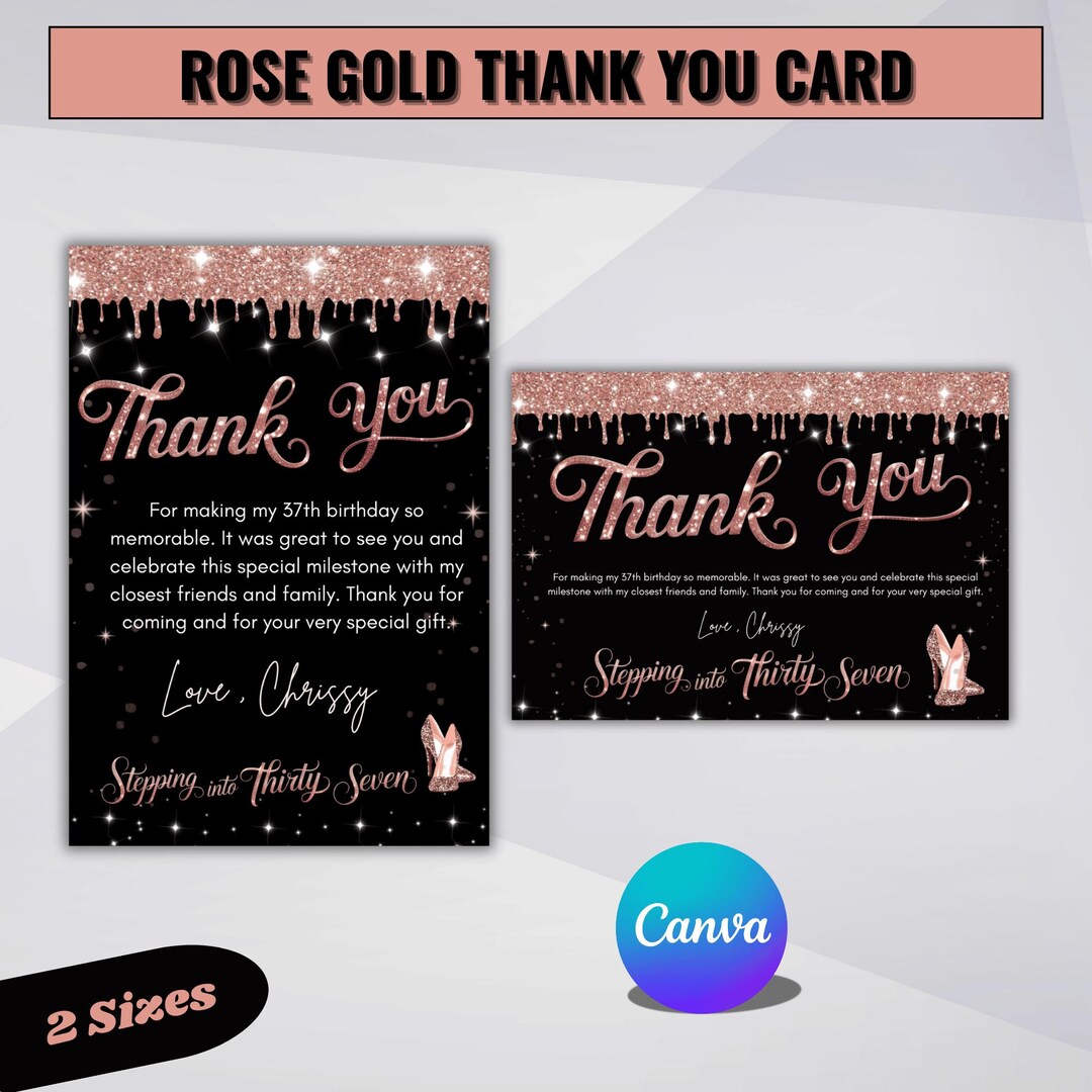 Rose Gold Thank You Card – Printable Elegant Thank You Card | Digital ...