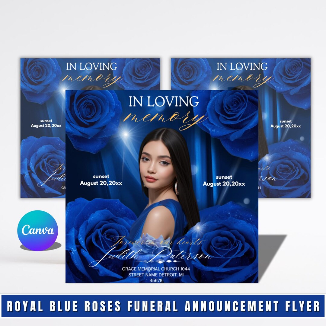 Royal Blue Roses Funeral Flyer, Announcement Flyer, Funeral Program ...