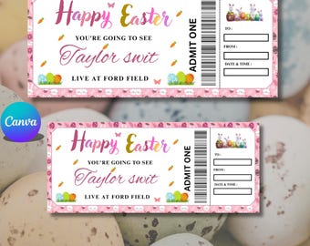 Plantilla de Canva para entradas de concierto de Pascua, pase imprimible para espectáculo de conejos, entrada editable para evento infantil, descarga instantánea en PDF