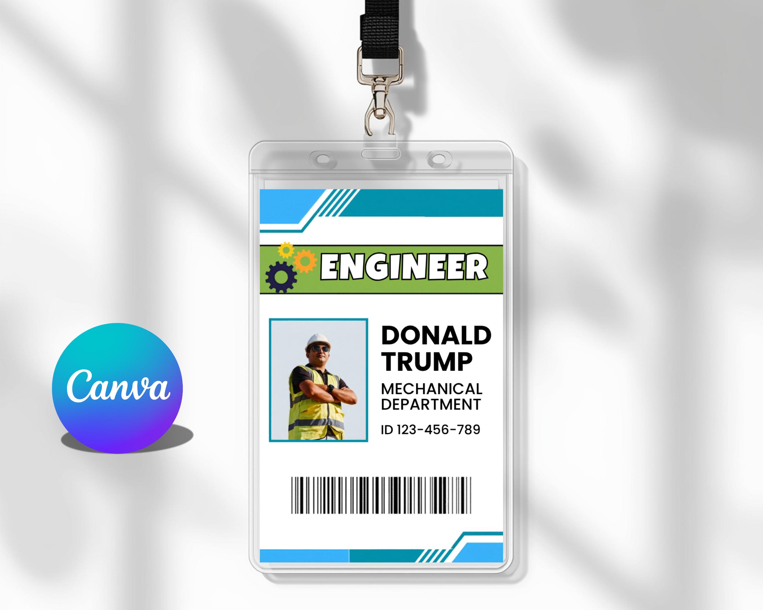 Engineer ID Badge Canva Template | Editable Employee ID Card ...