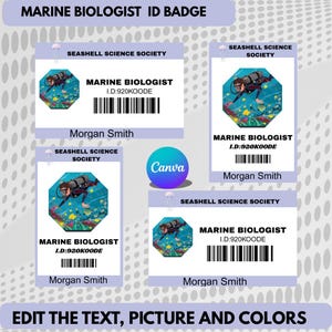 Credencial de biólogo marino editable: etiqueta personalizable, credencial de empleado imprimible, plantilla de credencial de laboratorio