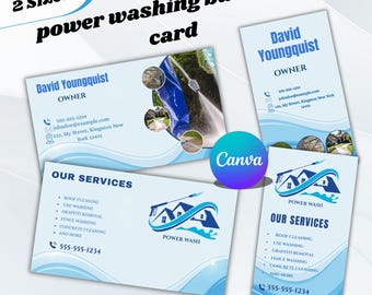 Tarjeta de presentación de lavado a presión: servicios de limpieza de canaletas, ventanas y techos, paquete de lavado a presión, lavado de autos, plantilla de limpieza de entradas y exteriores.