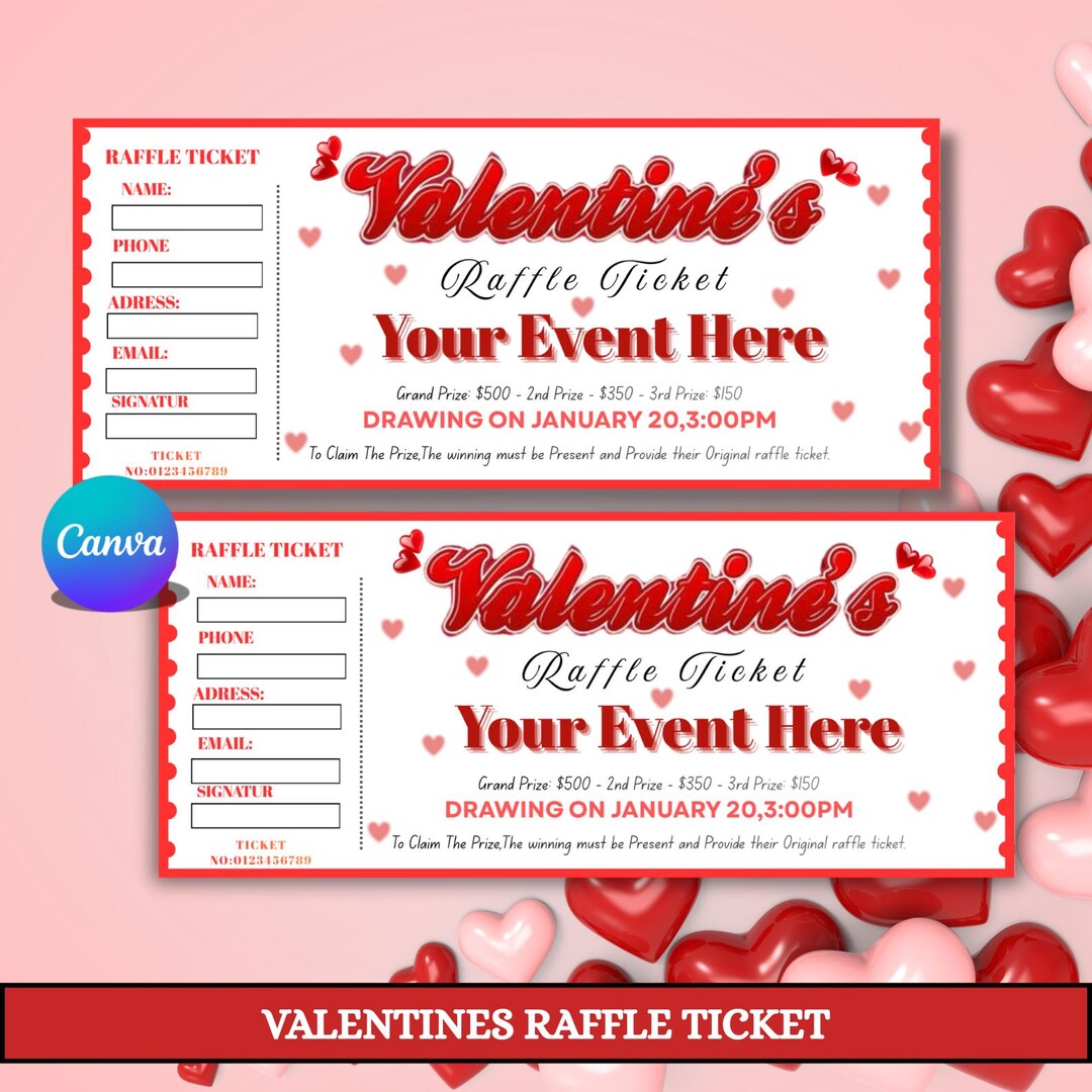 Editable Valentine Raffle Ticket Template, Editable Love Coupon Tickets ...