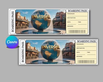 Universal Studios Birthday Surprise & Kids Gift Ticket | Printable Canva Template | Editable Vacation Ticket