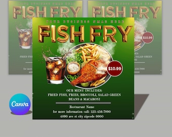 Fish Fry Flyer Template | Dinner Sale Flyer | Restaurant Event Flyer | Fundraiser Food Truck DIY Christmas Dinner Flyer
