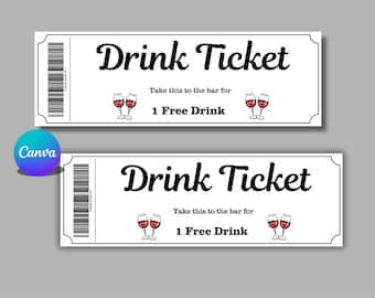 Gratis drankjekaart, feestvoucher en barpas, afdrukbare evenementcoupon en aangepaste drankjetoken, feestkaartsjabloon en drankpas