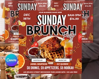Bearbeitbarer Brunch-Flyer | Einladungs-Brunch Party Flyer & Einladung zum Sonntagsbrunch | RnB Brunch Flyer und Pink Brunch Event Flyer