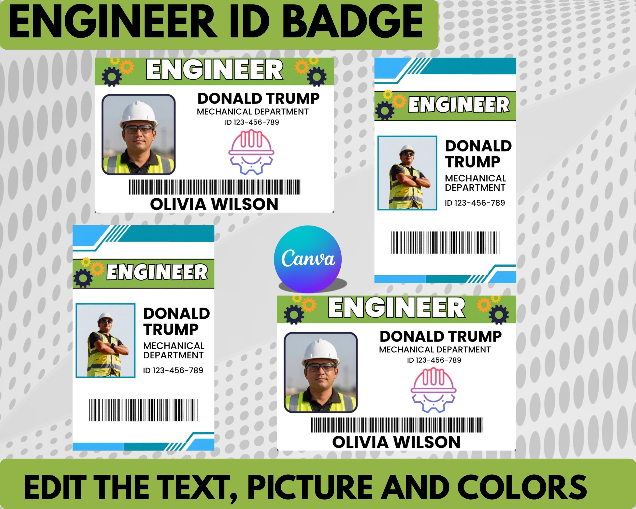Engineer ID Badge Canva Template | Editable Employee ID Card ...