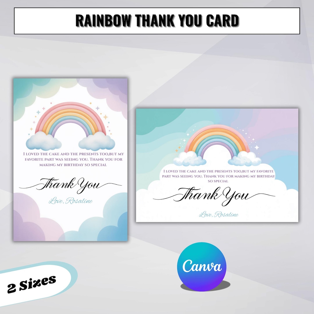 Rainbow Thank You Card – Printable Colorful Thank You Card | Digital ...