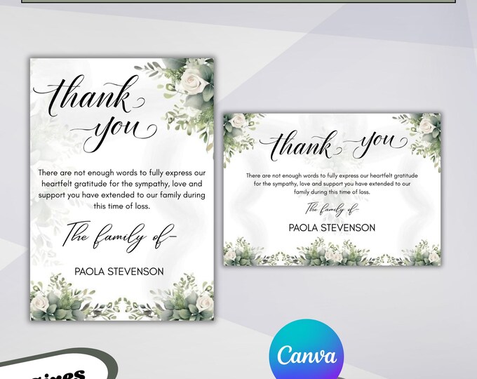 Lily Funeral Thank You Card Template White Flower Funeral Thank You ...