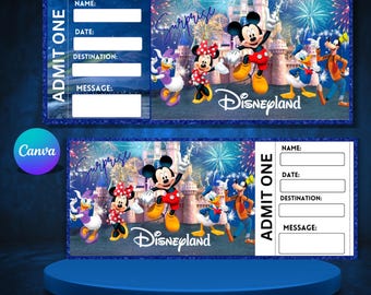 Editable Disneyland Ticket, Disneyworld Ticket, Surprise Vacation Reveal, Theme Park Ticket, Surprise Ticket Gift, (Instant Download)