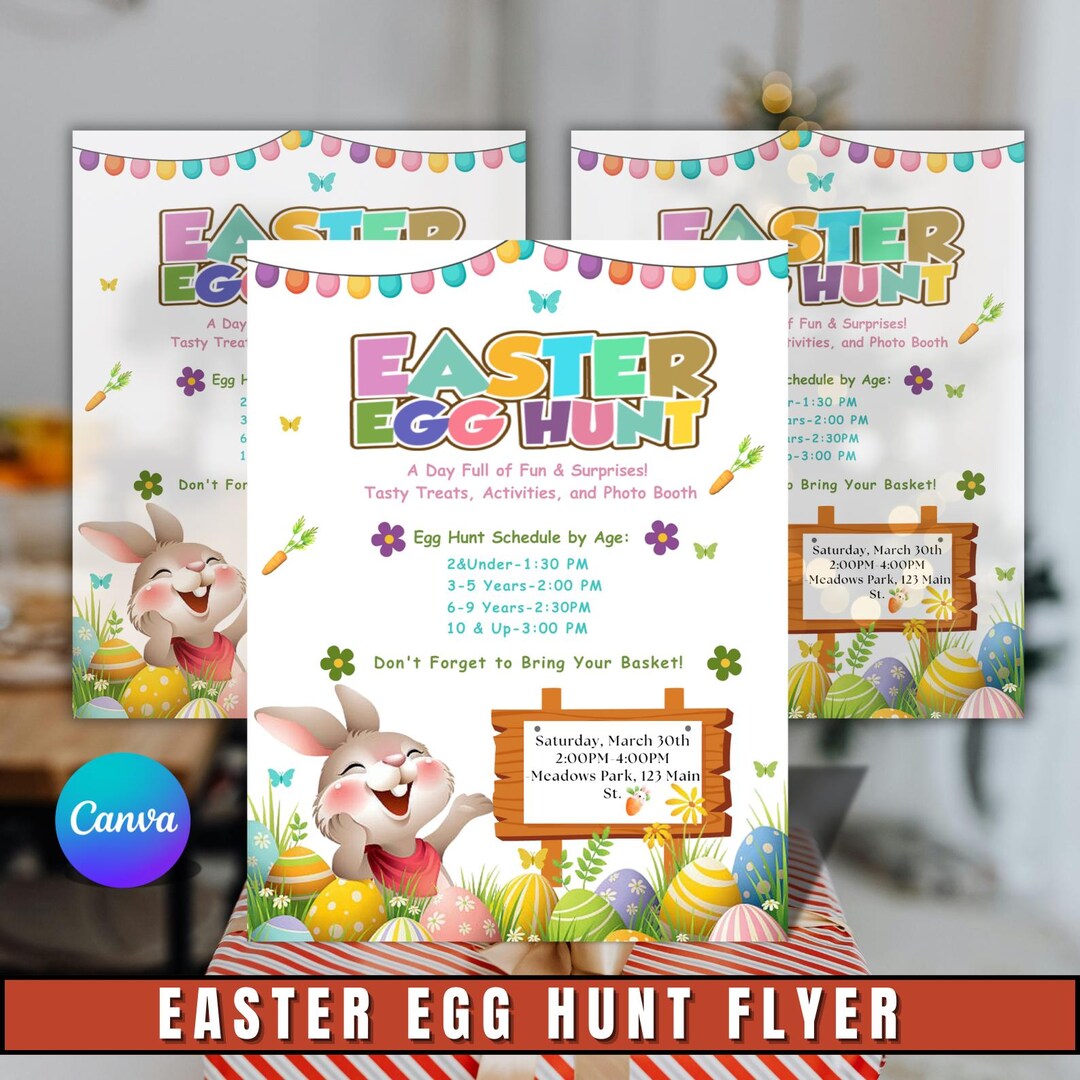 Editable Easter Egg Hunt Flyer Template, Canva Easter Party Invite ...