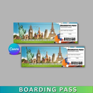 Boarding Pass Template | Editable Travel Ticket for Surprise Vacation Reveal | Personalized Gift for Her or Him | Trip Announcement