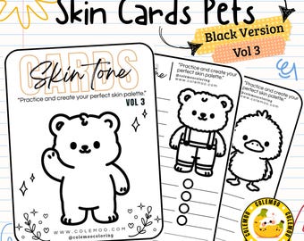 Skin Cards PETS Vol. 3 BLACK OUTLINE | Printable Coloring Practice Cards