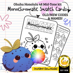 Ohuhu 48 MID-TONE Swatch Chart – Old/New Codes | Marker Color Chart Printable | Honolulu Alcohol Marker Organizer