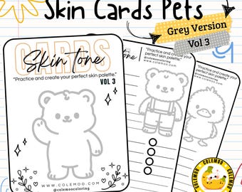 Skin Cards PETS Vol. 3 GREY OUTLINE | Printable Coloring Practice Cards