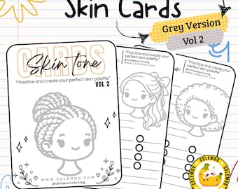 Skin Cards Vol. 2 GREY OUTLINE | Printable Coloring Practice Cards
