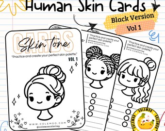Skin Cards Vol. 1 BLACK OUTLINE | Printable Coloring Practice Cards