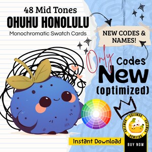 Ohuhu 48 MID TONE Swatch Chart – New Codes Only | Marker Color Chart Printable | Honolulu Alcohol Marker Organizer