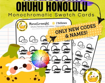 Ohuhu Honolulu 320 Colors (New Codes Only) Monochromatic Marker Organizer Color Swatch Chart (Printable PDF)