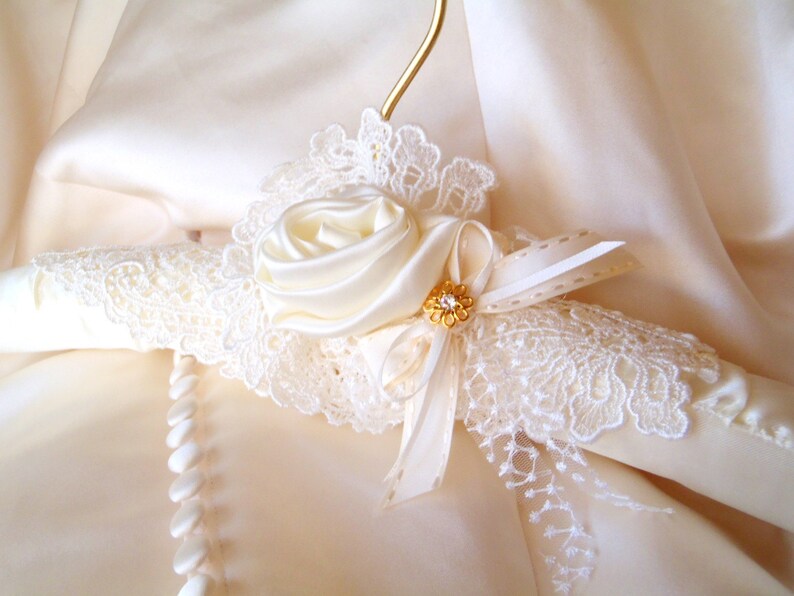 Wedding dress padded satin hanger with vintage lace ivory and Etsy