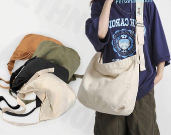 Large Zippered Crossbody Bag, Personalized Canvas Shoulder Bag, Lightweight Shoulder Tote,  Travel Messenger Bag, Perfect for School