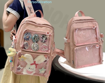 Ita Bag Backpack, Customizable Badge Bag, Versatile Ita Bag, Clear Window Pin Display Backpack, School Backpack, Anime Collector’s Rucksack