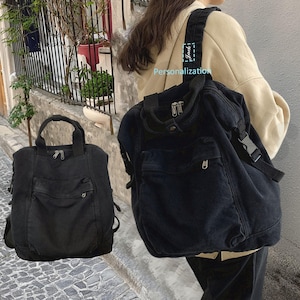 Solid Color Canvas Backpack, Custom  Large Student Bag, School Canvas Backpack, Travel, Work, Casual Backpack, Birthday Gift, Gift for Her