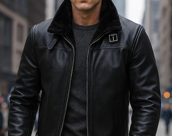 Schwarze Lammfelljacke für Herren | B3 Bomberjacke aus Leder