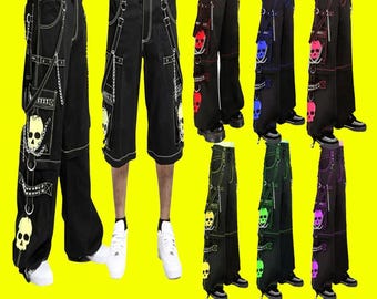 Pantalon gothique punk avec chaîne et crâne : pantalon cyber-goth ample